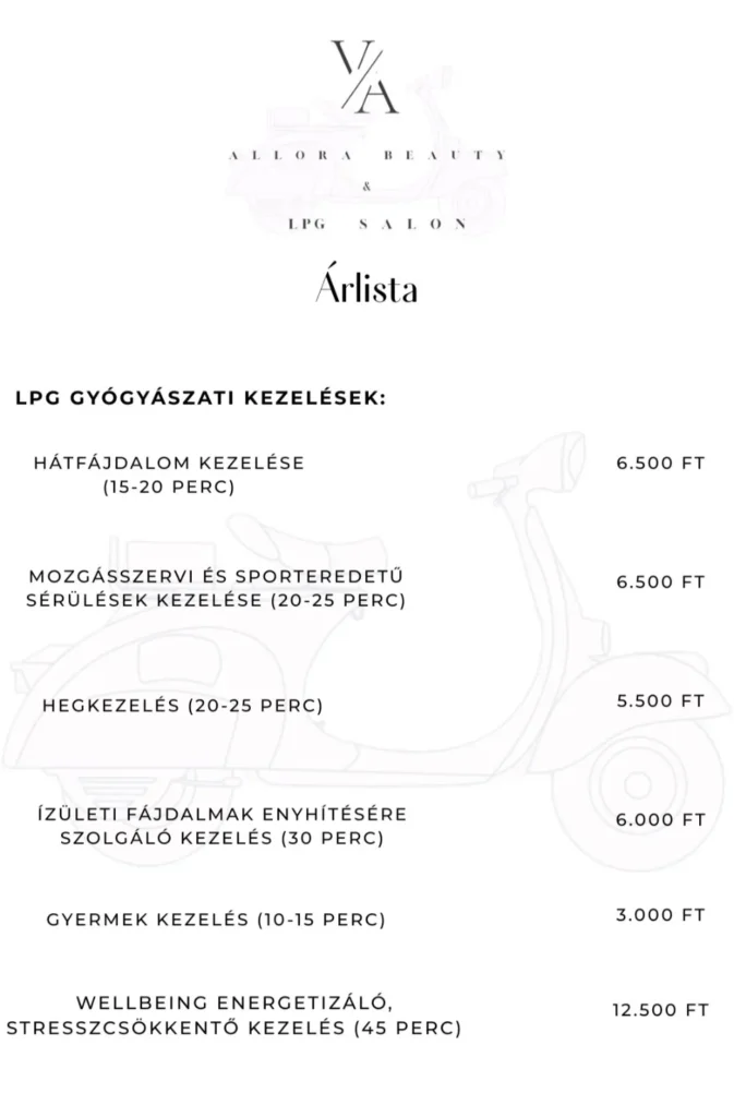 Allora Beauty Salon Lpg kezelés árlista