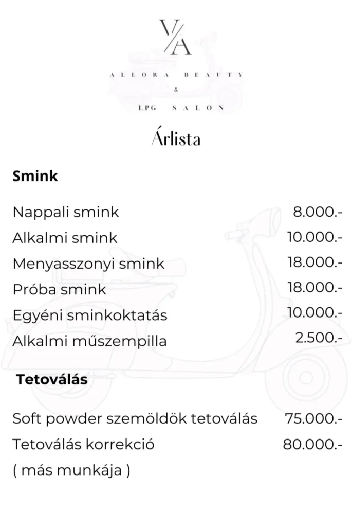 Allora Beauty Salon smink árlista