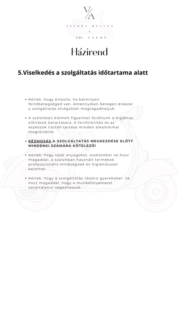 Allora Beauty Salon házirendje